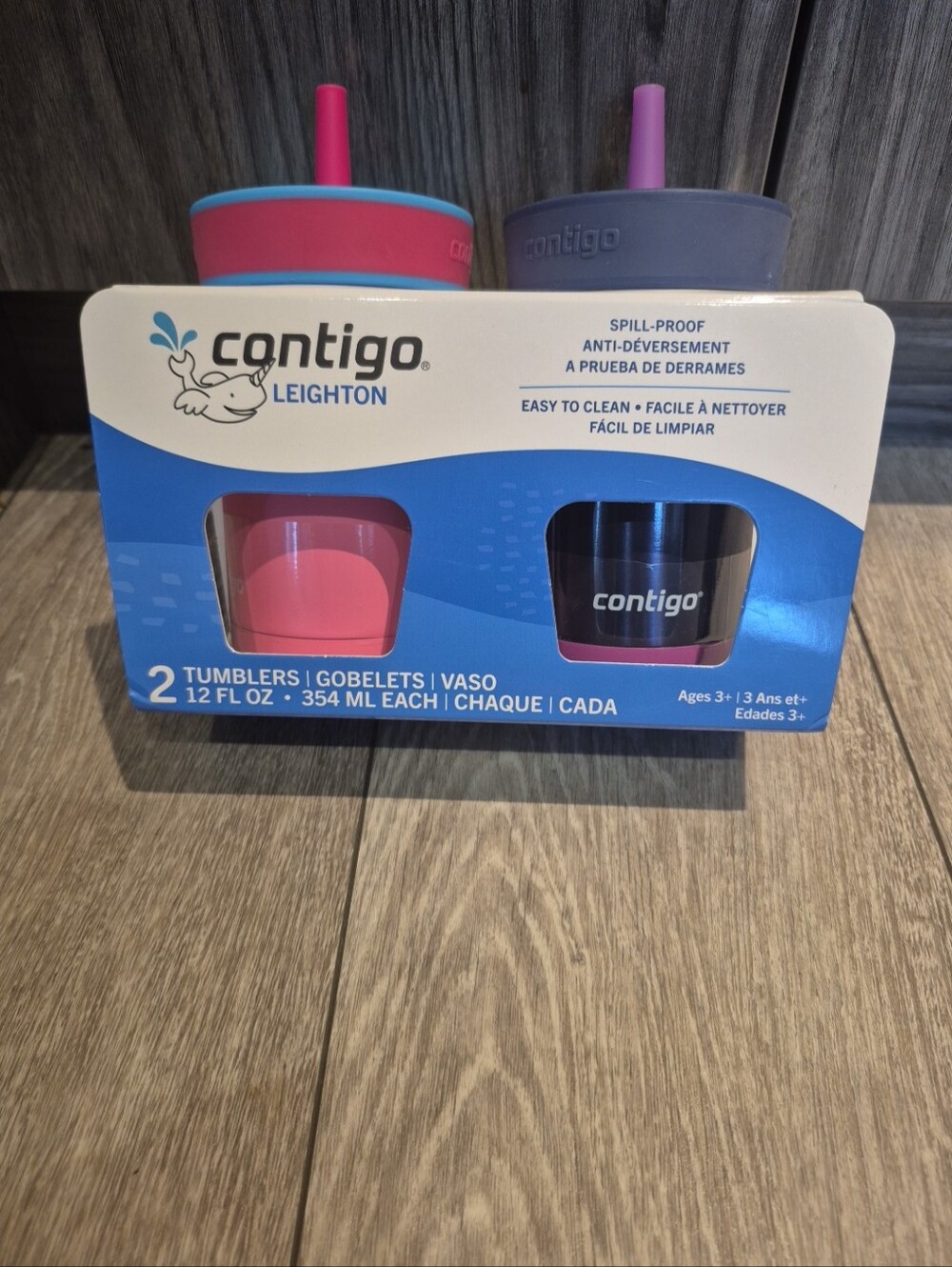 Contigo Leighton Kid's 2-Pack Pink & Purple 12fl. Oz Tumbler Set. Spill Proof.